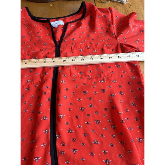Libby Edelman Bee Print Blouse Top Size XS Red Black - Picture 3 of 3